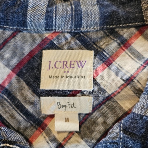 J. Crew women's plaid boy fit long sleeve half button shirt size medium - Picture 10 of 12